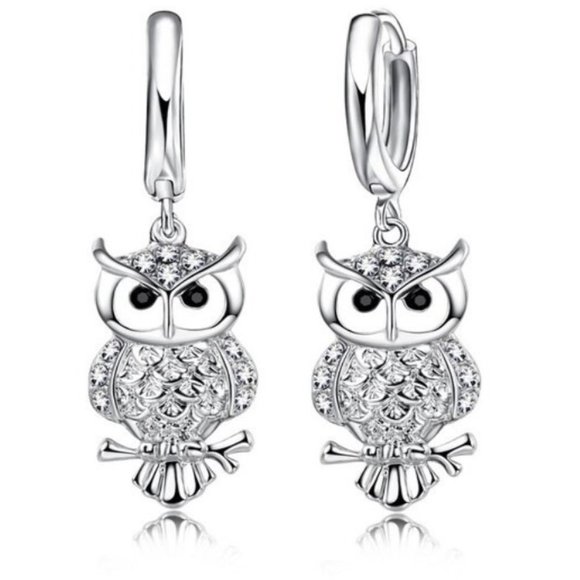 ❤️ Earrings 925 Sterling Silver Owl Cute Love Drop Jewelry